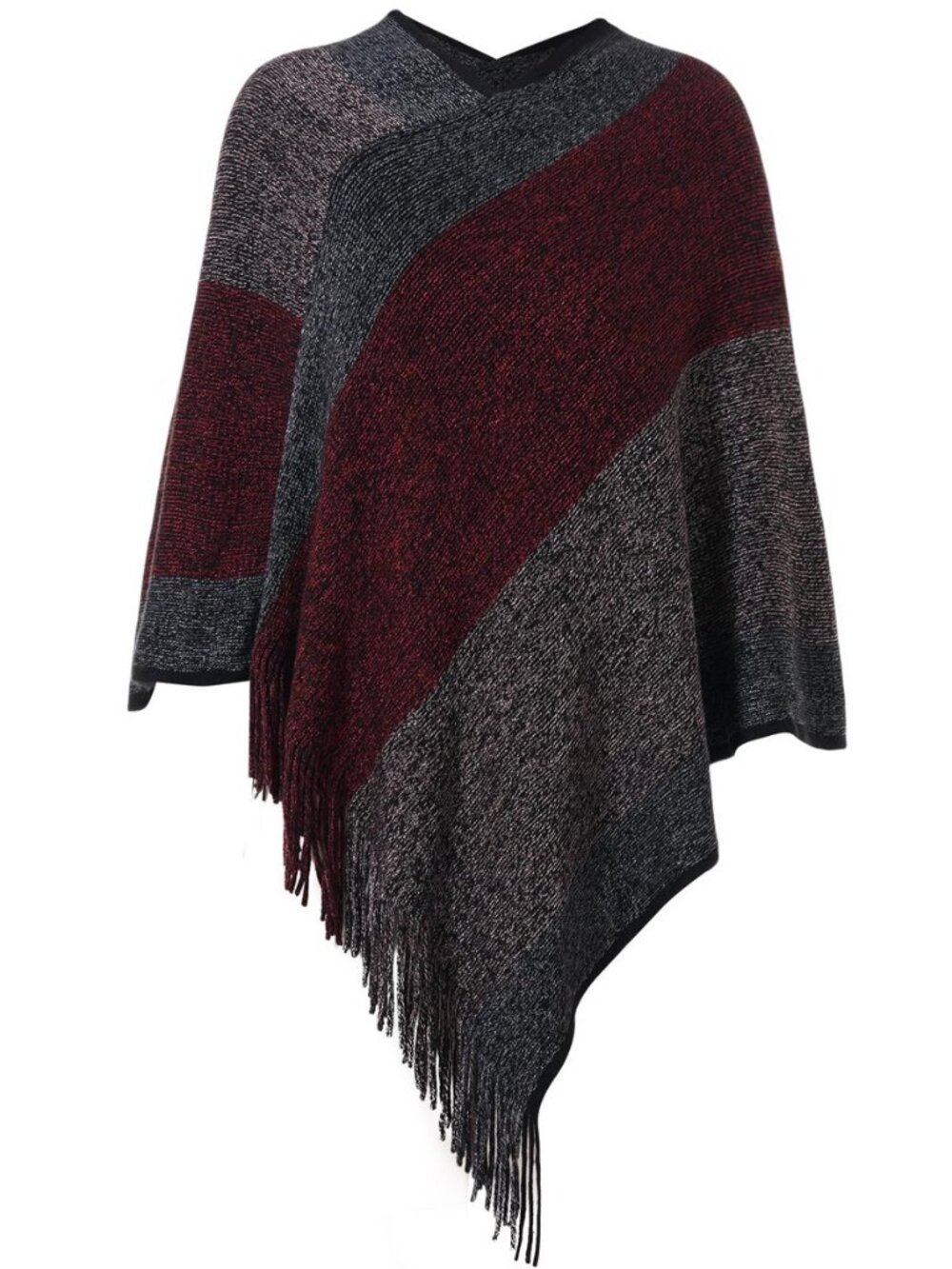 Women's Striped Poncho Tops with Fringe, Soft Knitted Shawl Wraps Elegant